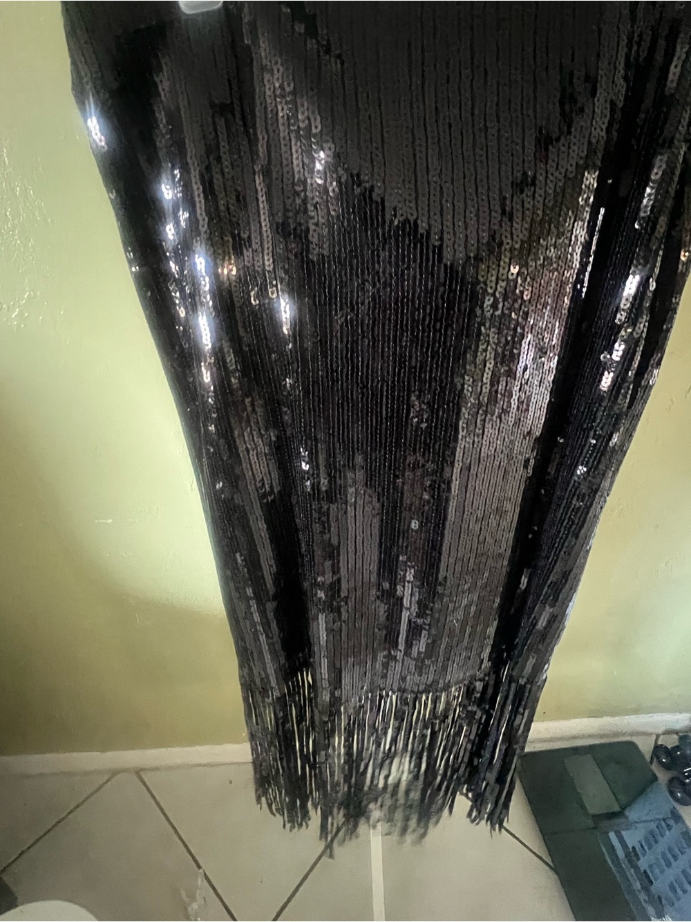 New York & Company Black Sequin Fringe Dress
